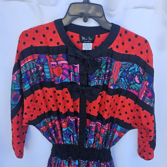 Vtg 1980s Diane Freis 100% Silk Multicolored Dress - Picture 4 of 10
